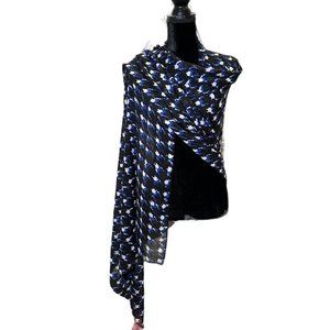 Unbranded Scarf Womens Long Rectangle Blue White Houndstooth Lightweight Fringe